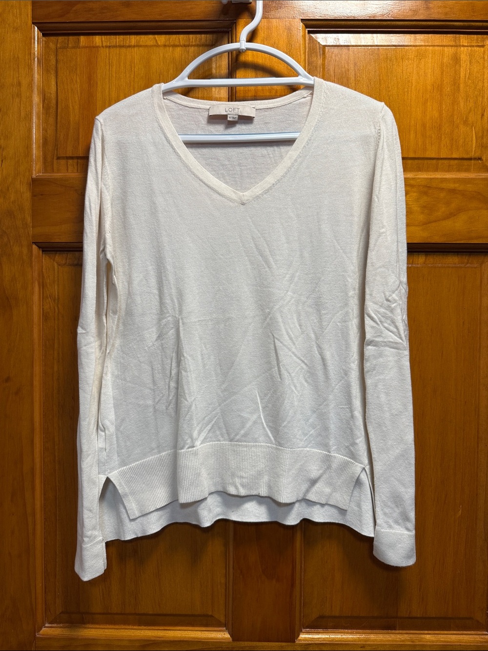 LOFT Cream V-Neck Lightweight Long Sleeve Top